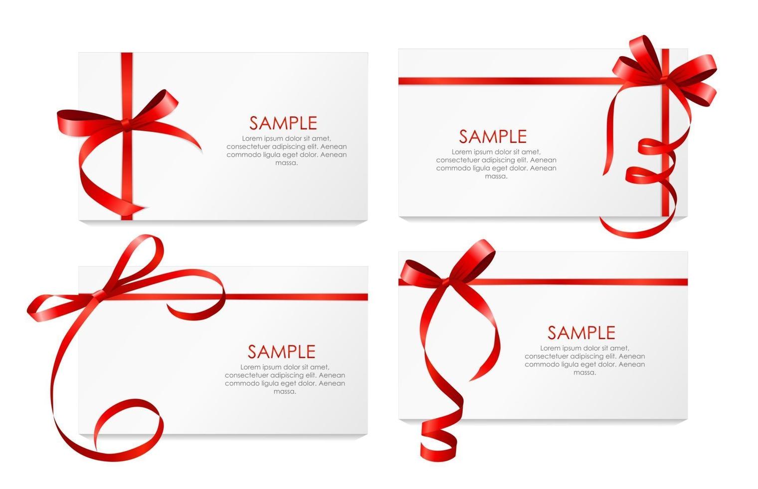 Gift Card with Red Ribbon and Bow Set. Vector illustration