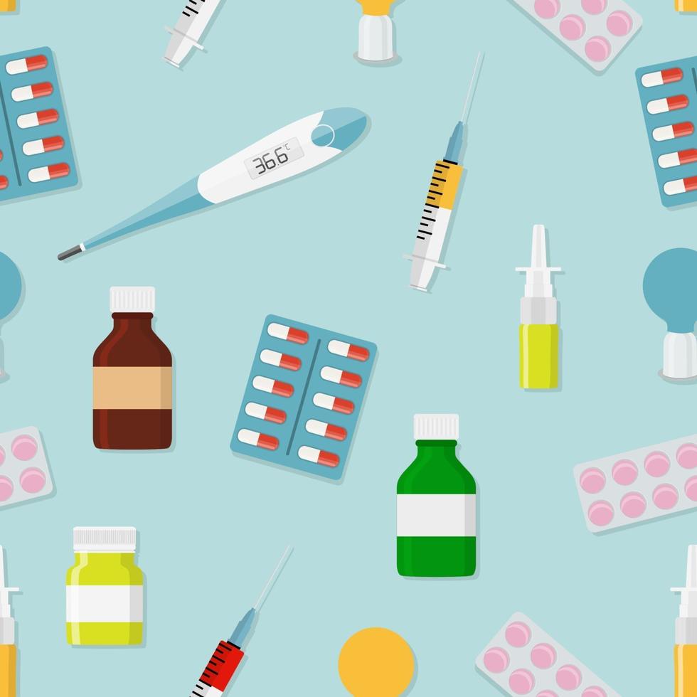 Medical Icons in Modern Flat Desigt Seamless Pattern Background vector