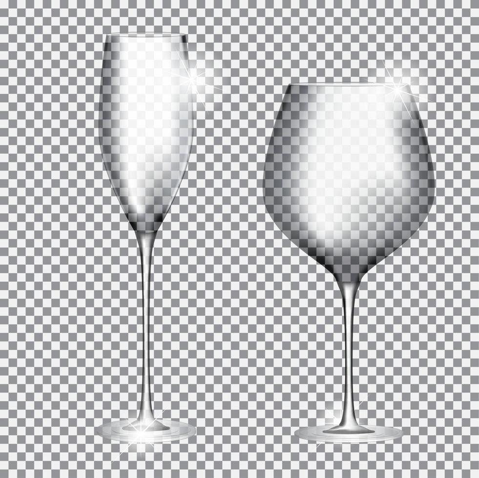 Empty Glass of Champagne and Wine on Transparent Background Vector Illustration