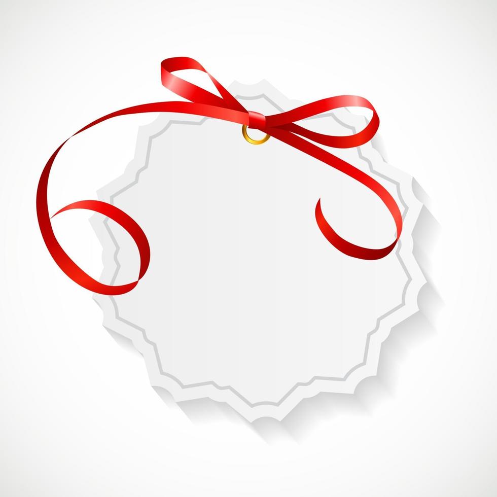 Gift Card with Red Ribbon and Bow. Vector illustration