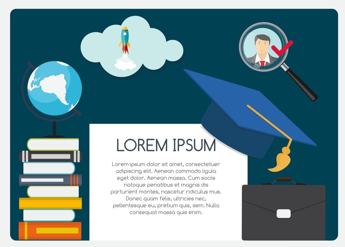 Resumen de antecedentes sobre el tema de la educación empresarial con un lugar vacío para el texto. Ilustración de vector de concepto plano