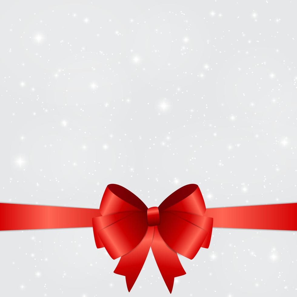 Abstract Beauty Christmas and New Year Background with Snow, Snowflakes, Red Bow and Ribbon. Vector Illustration