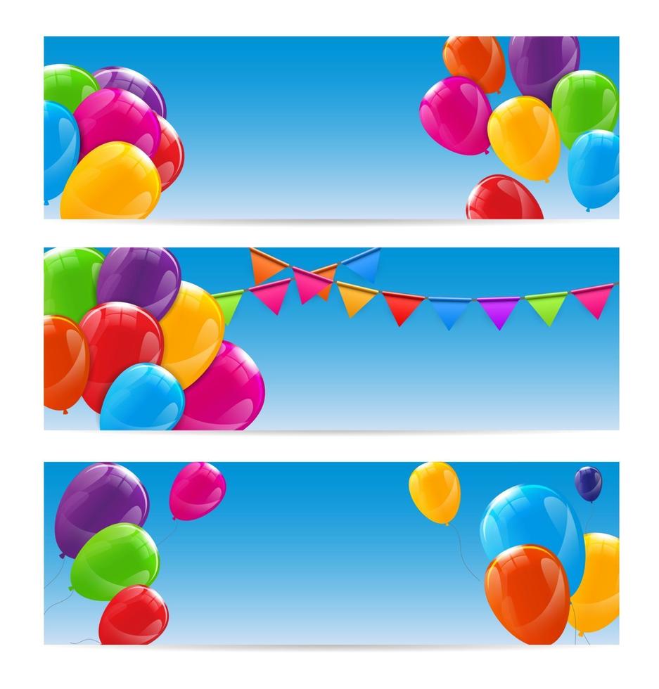 Fondo de banner de globos de feliz cumpleaños brillante de color vector