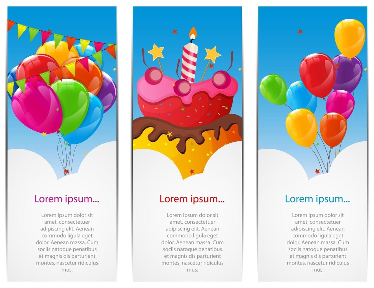 Color brillante feliz cumpleaños globos y pastel banner fondo ilustración vectorial vector