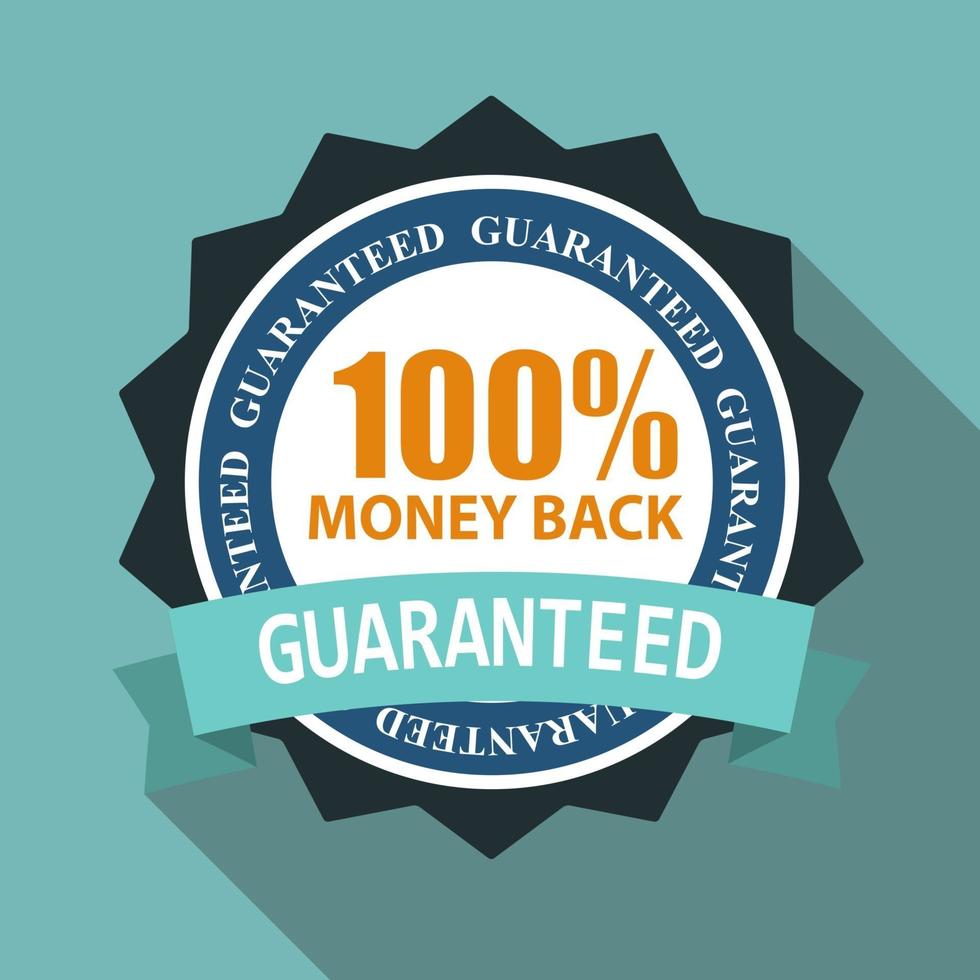 100 Money Back Quality Label Sign in Flat Modern Design with Long Shadow vector