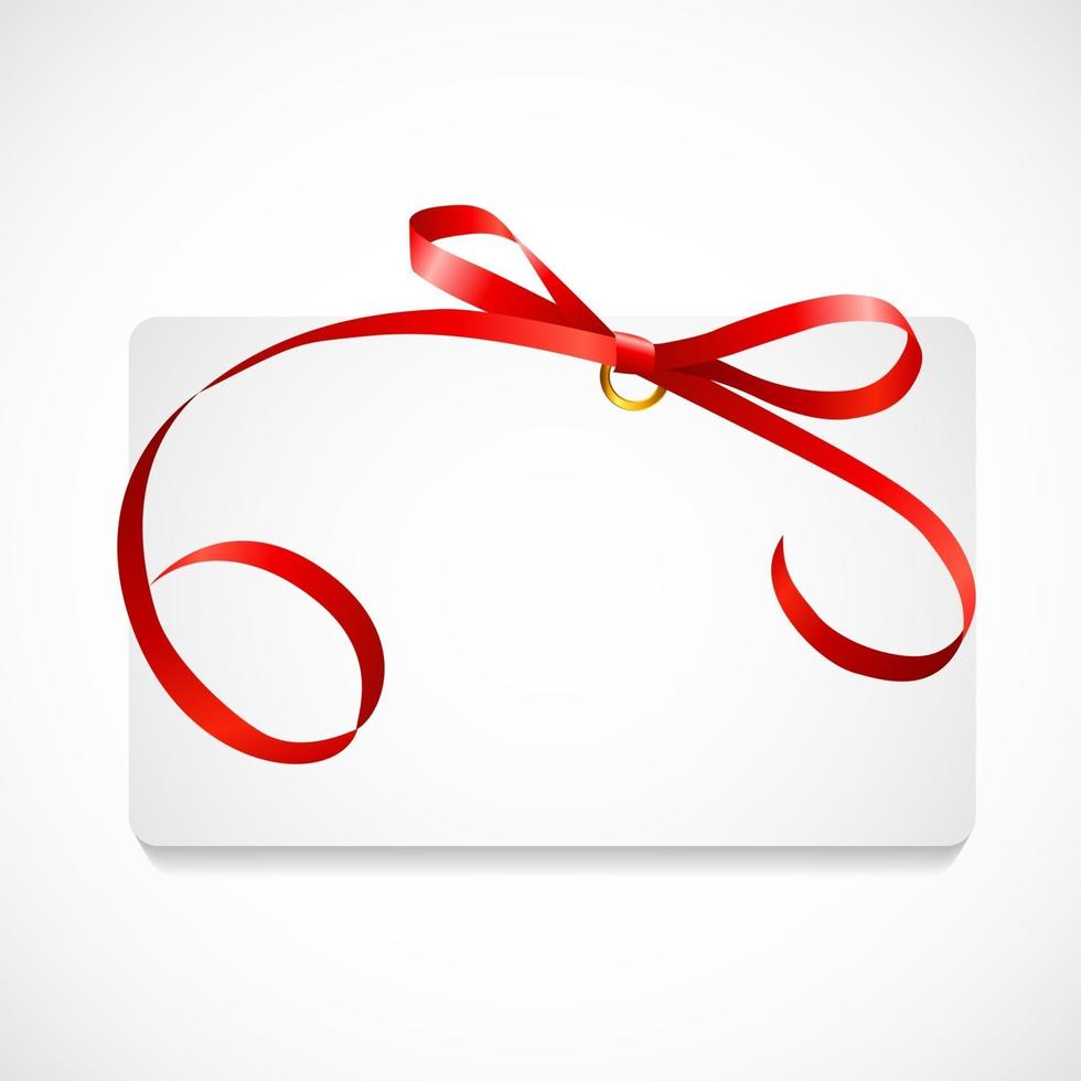 Gift Card with Red Ribbon and Bow. Vector illustration