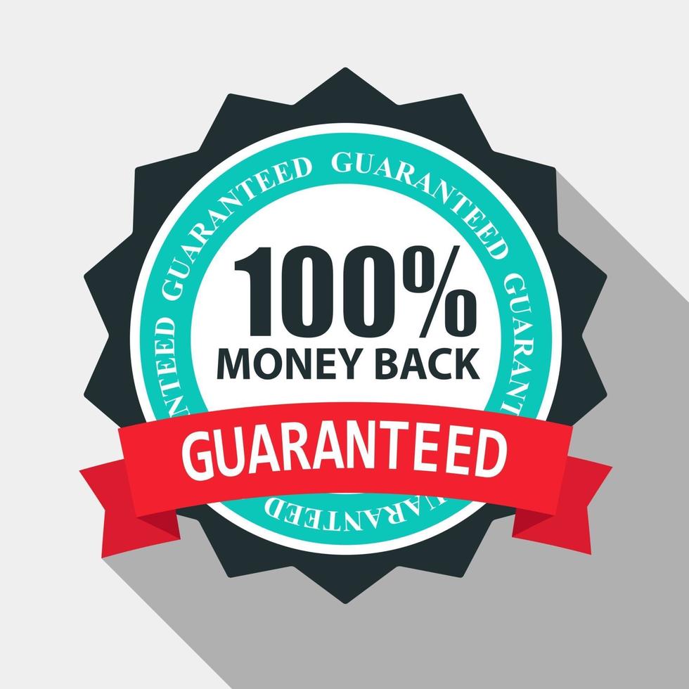 100 Money Back Quality Label Sign in Flat Modern Design with Long Shadow. Vector Illustration