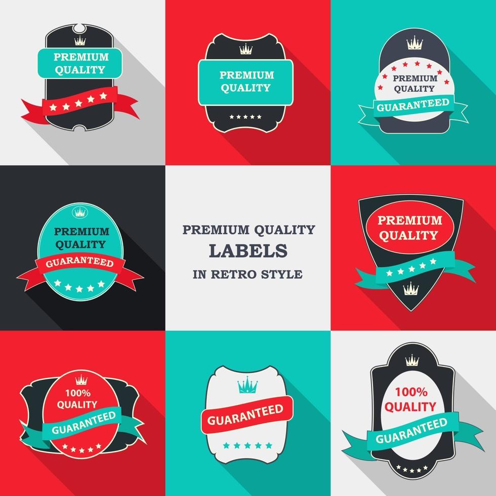 Vector Premium Quality Label Set in Flat Modern Design with Long Shadow. Vector Illustration