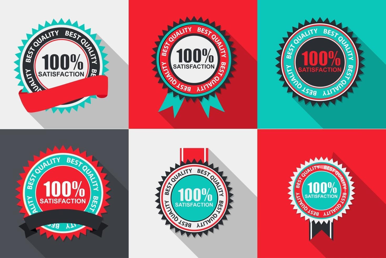 Vector 100 Satisfaction Quality Label Set in Flat Modern Design with Long Shadow. Vector Illustration