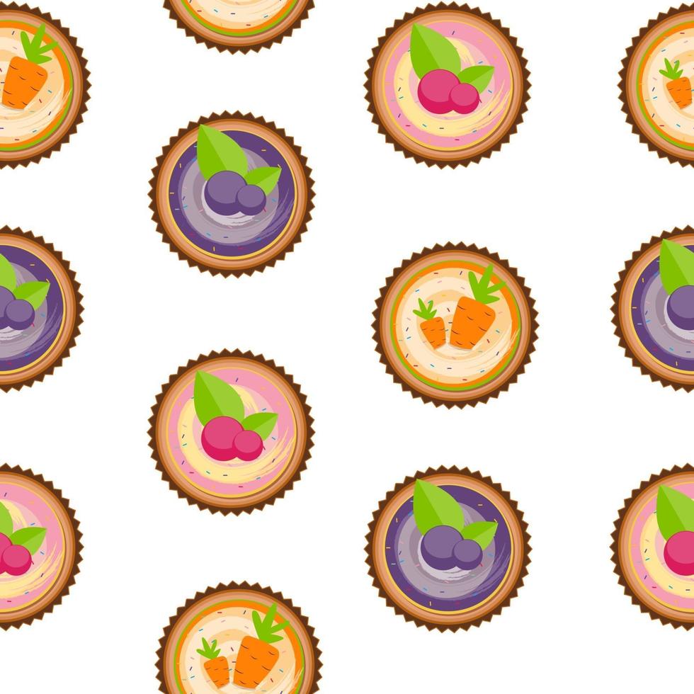 Sweet Cakes with Berry and Carrot Seamless Pattern Background vector