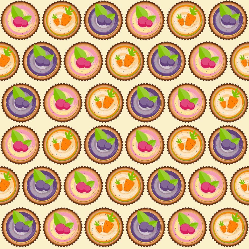 Sweet Cakes with Berry and Carrot Seamless Pattern Background vector