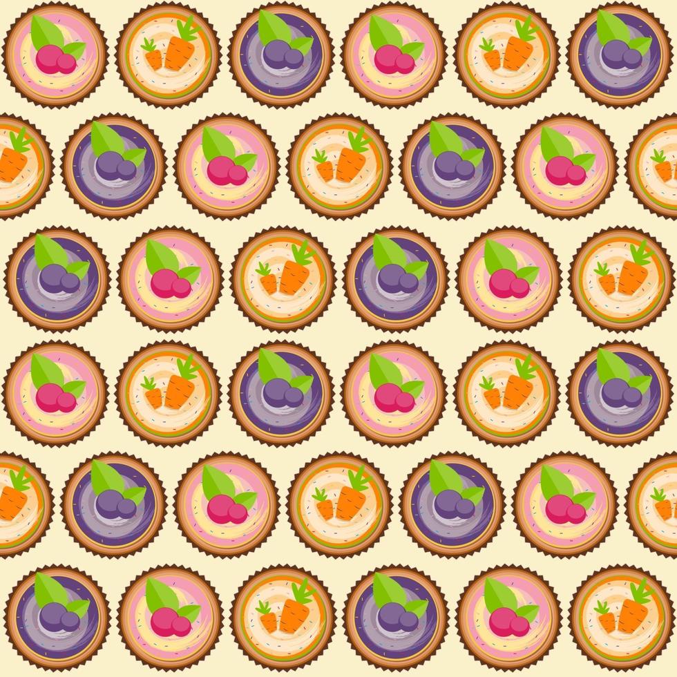 Sweet Cakes with Berry and Carrot Seamless Pattern Background vector