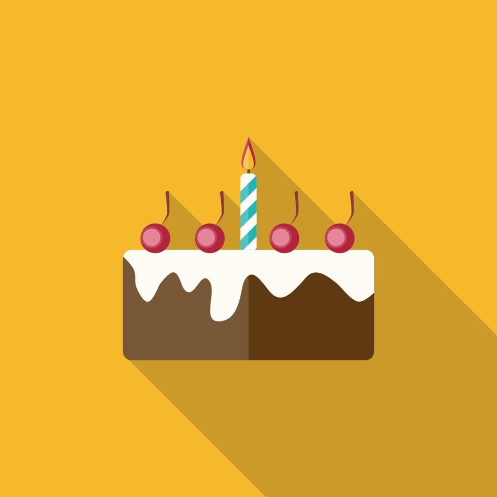 Birthday Cake Flat Icon with Long Shadow, Vector Illustration