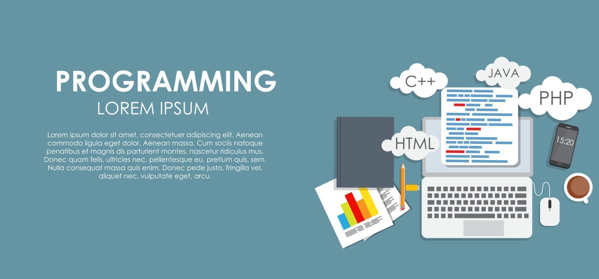 Programming Coding Concept Flat Background Vector Illustration