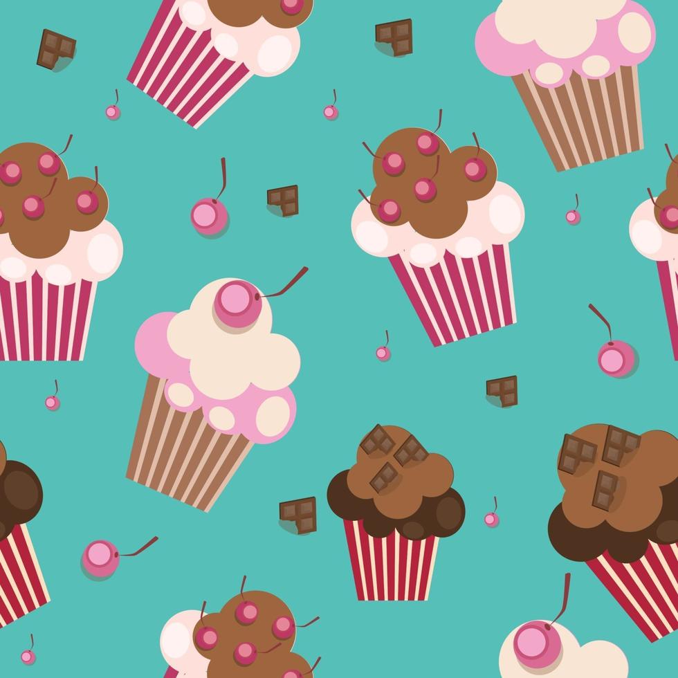patrón sin fisuras con lindos cupcakes, ilustración vectorial vector