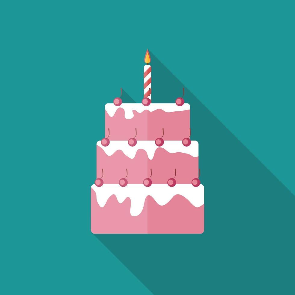 Birthday Cake Flat Icon with Long Shadow, Vector Illustration