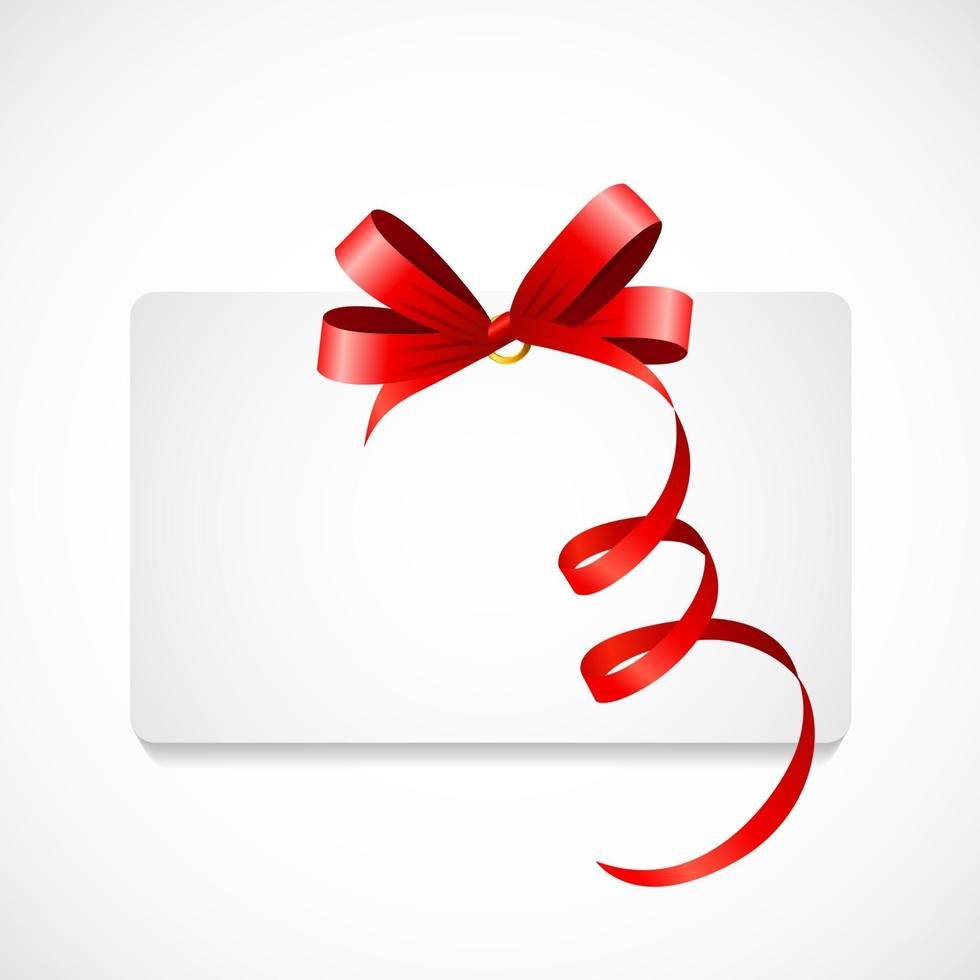 Gift Card with Red Ribbon and Bow. Vector illustration