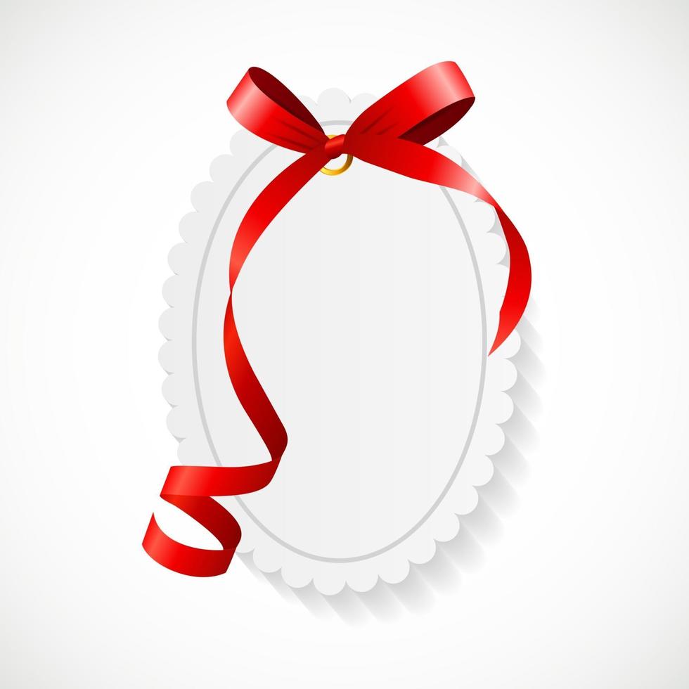 Gift Card with Red Ribbon and Bow. Vector illustration