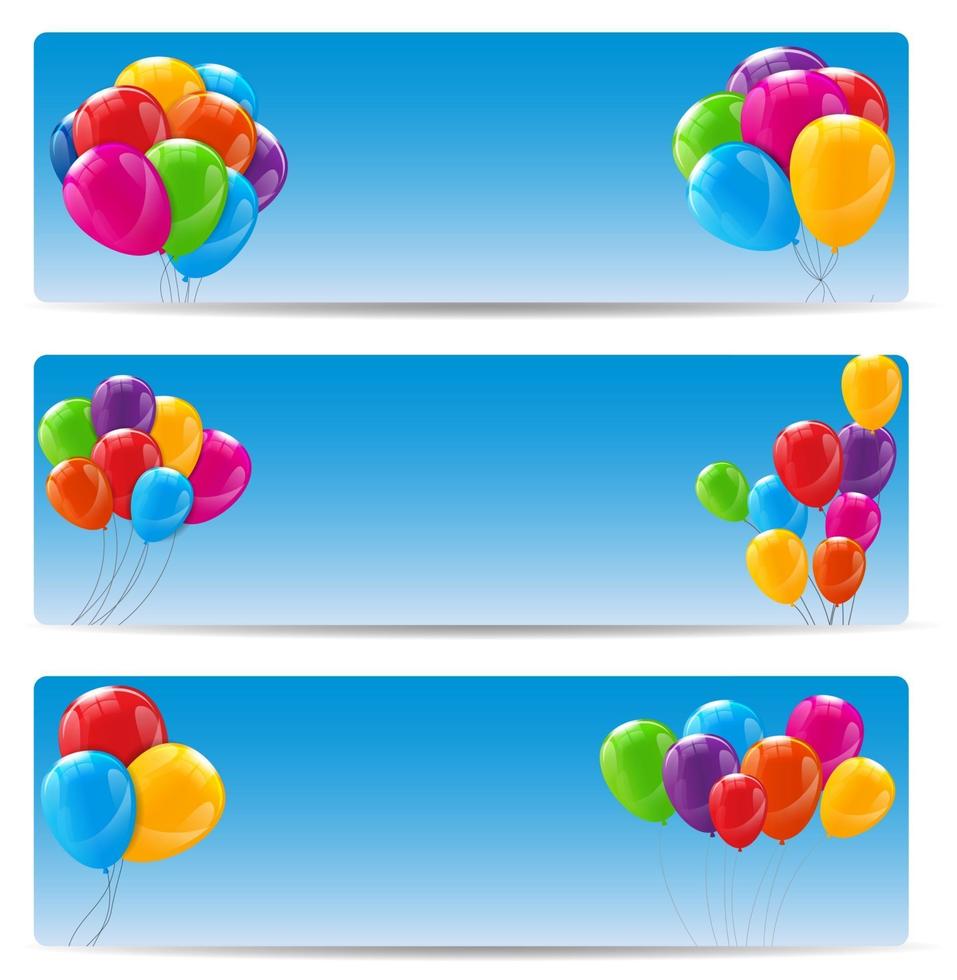 Color Glossy Happy Birthday Balloons Banner Background Vector Illustration
