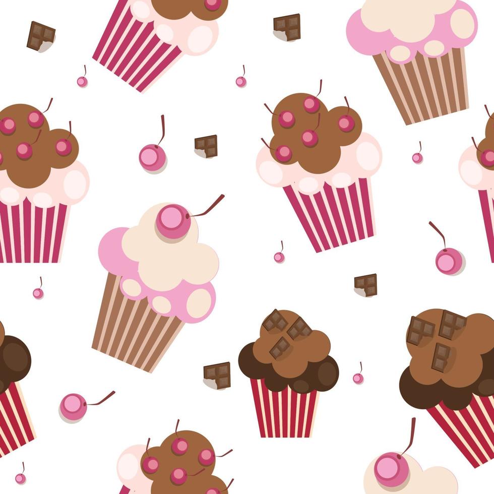Seamless Pattern with Cute Cupcakes, Vector Illustration