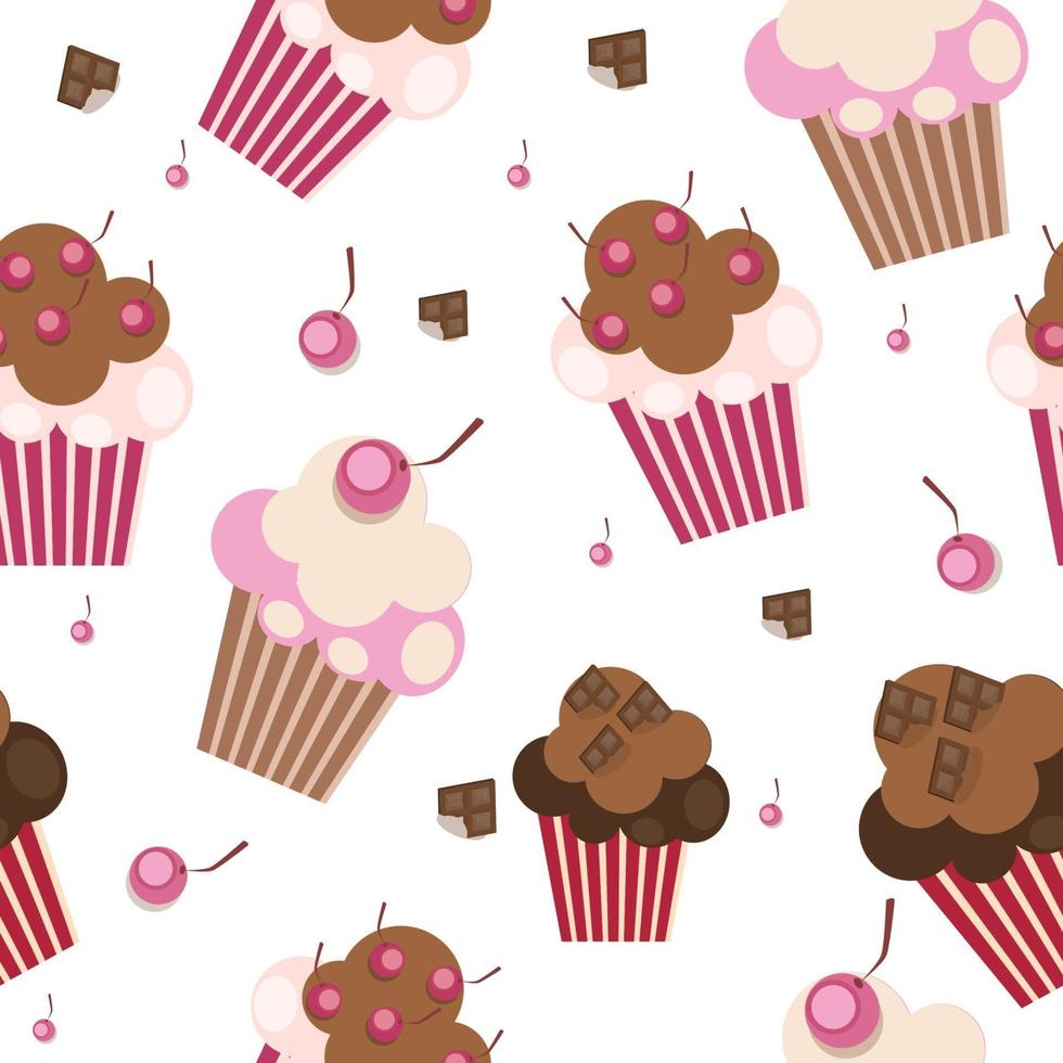 patrón sin fisuras con lindos cupcakes, ilustración vectorial vector