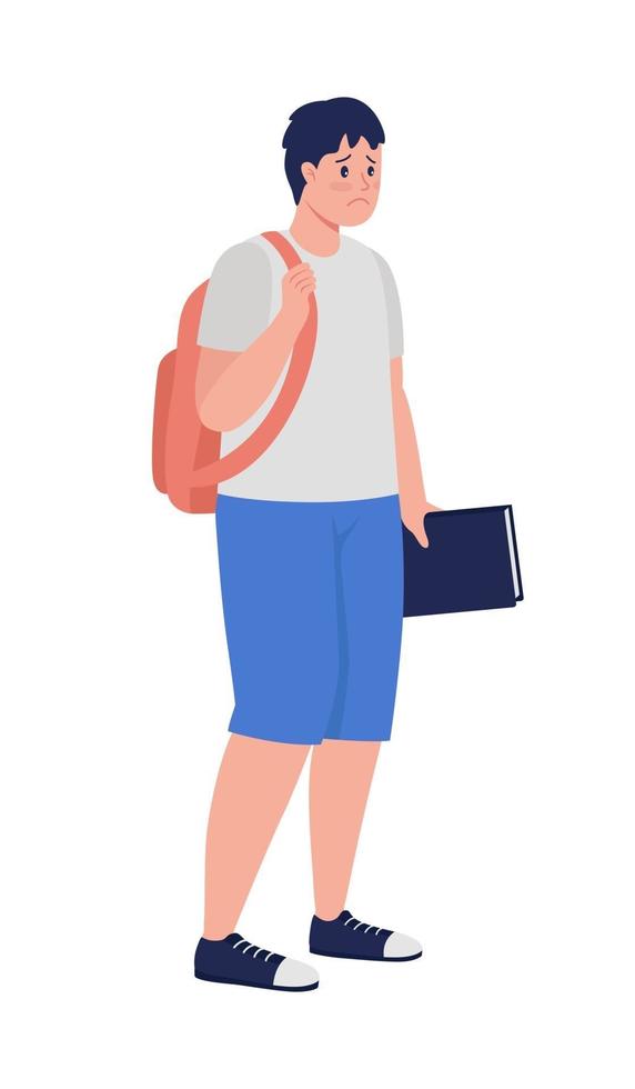 Upset male student semi flat color vector character