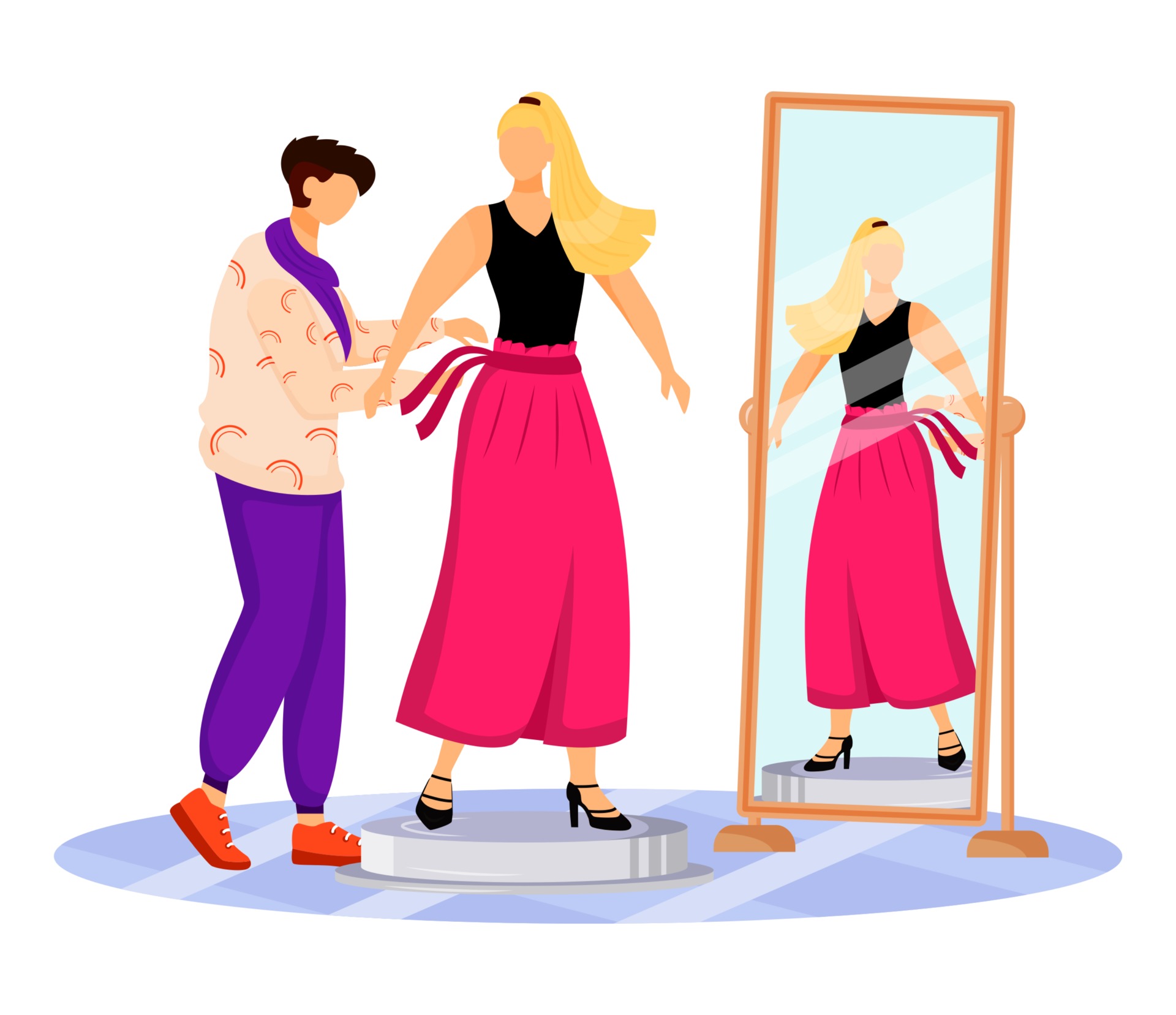 Lamme banan Trickle Fashion designer work flat color vector illustration. Dressing up famous  people. Trying on new outfit for catwalk. Preparing model for runway  isolated cartoon character on white background 2905618 Vector Art at  Vecteezy