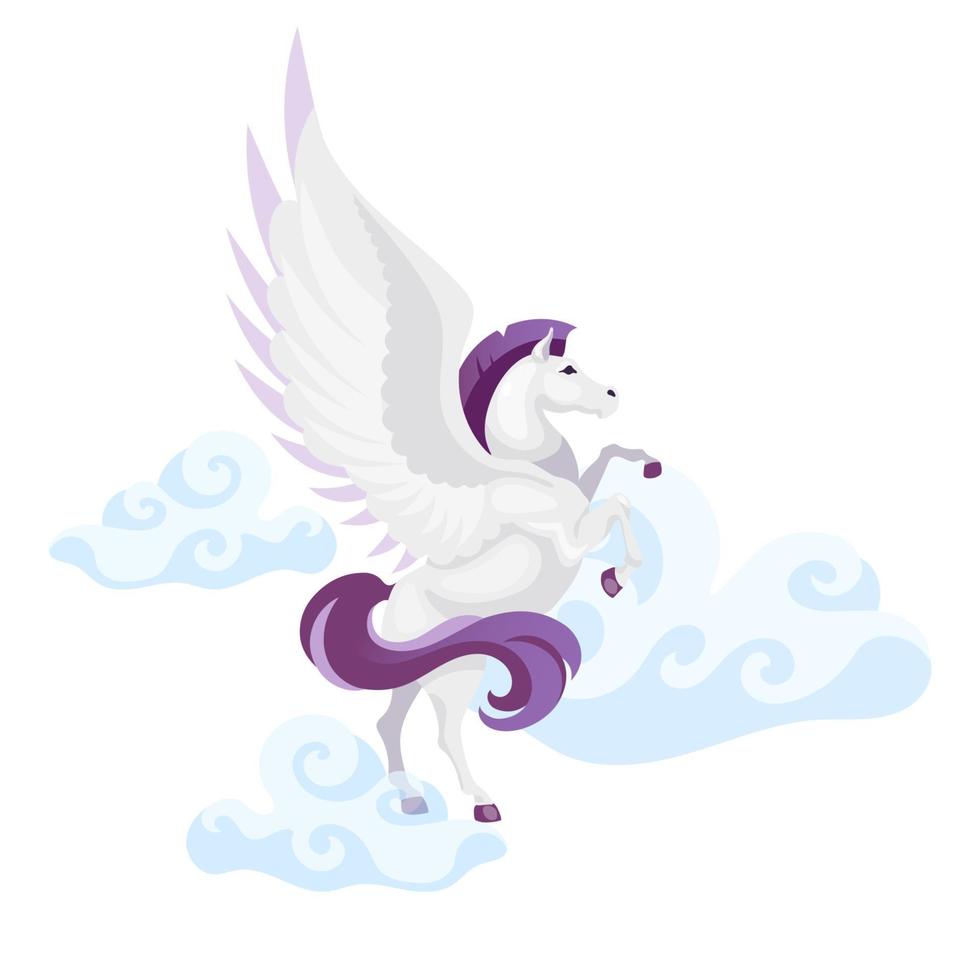 Ilustración de vector plano de Pegaso. criatura mitológica volar en el aire. bestia fantástica en el cielo. mitología griega. símbolo de la libertad. Caballo con alas personaje de dibujos animados aislado sobre fondo blanco.