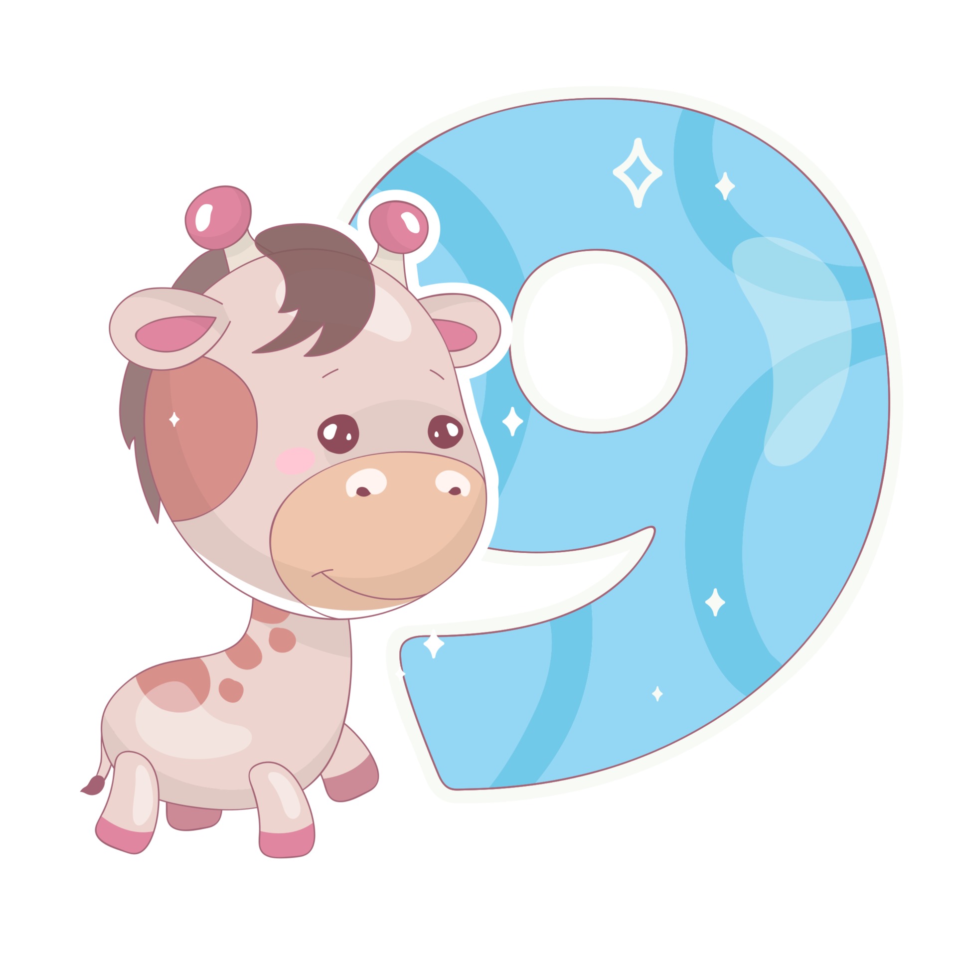 Cute nine number with baby giraffe cartoon illustration. School math funny font symbol and kawaii animal character. Kids scrapbook sticker. Children 9 years old birthday and anniversary number clipart 2905697 Vector Art Cute nine number with baby giraffe cartoon illustration. School math funny font symbol and kawaii animal character. Kids scrapbook sticker. Children 9 years old birthday and anniversary number clipart 2905697 Vector Art