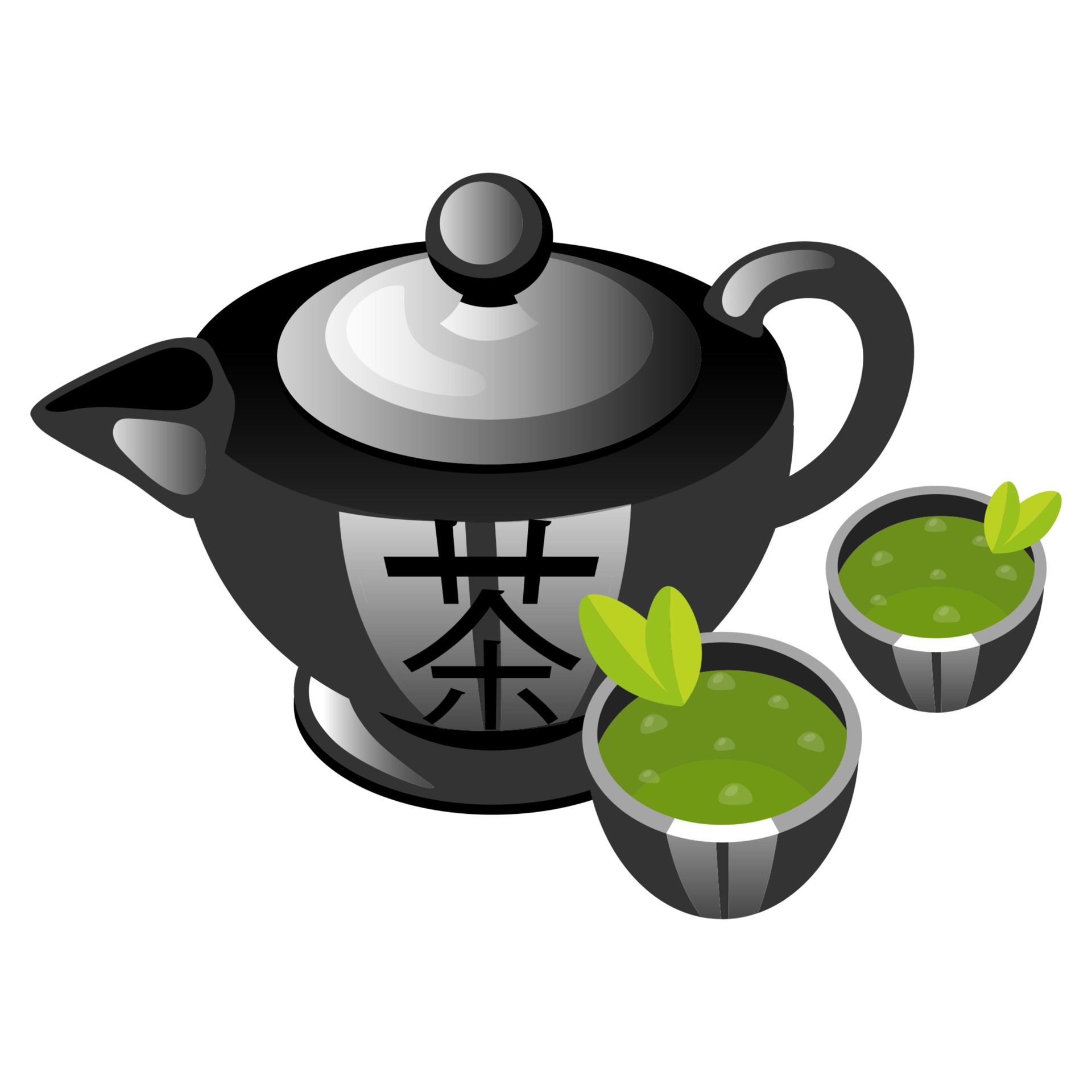 Chinese tea ceremony color icon. Teapot with cups. Asian green tea. Hot