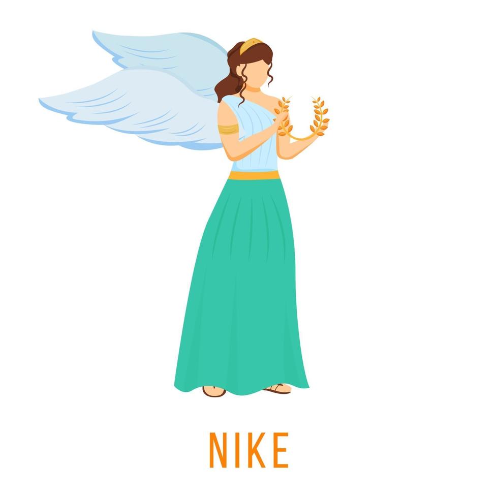 Ilustración de vector plano de Nike. diosa de la velocidad, la fuerza y la victoria. deidad griega antigua. figura mitológica divina. personaje de dibujos animados aislado sobre fondo blanco
