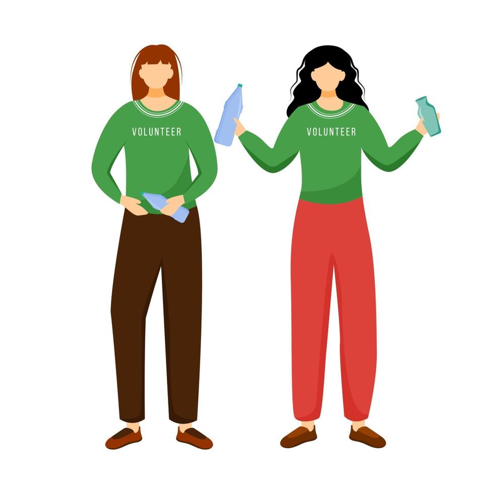 Waste management flat vector illustration. Young volunteer, environmental activists isolated cartoon characters on white background. Women recycling garbage. Pollution prevention concept