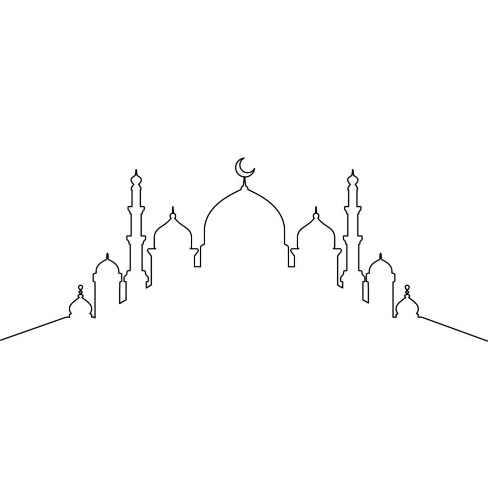 Mosque line art vector minimalist design. islamic ornament background.