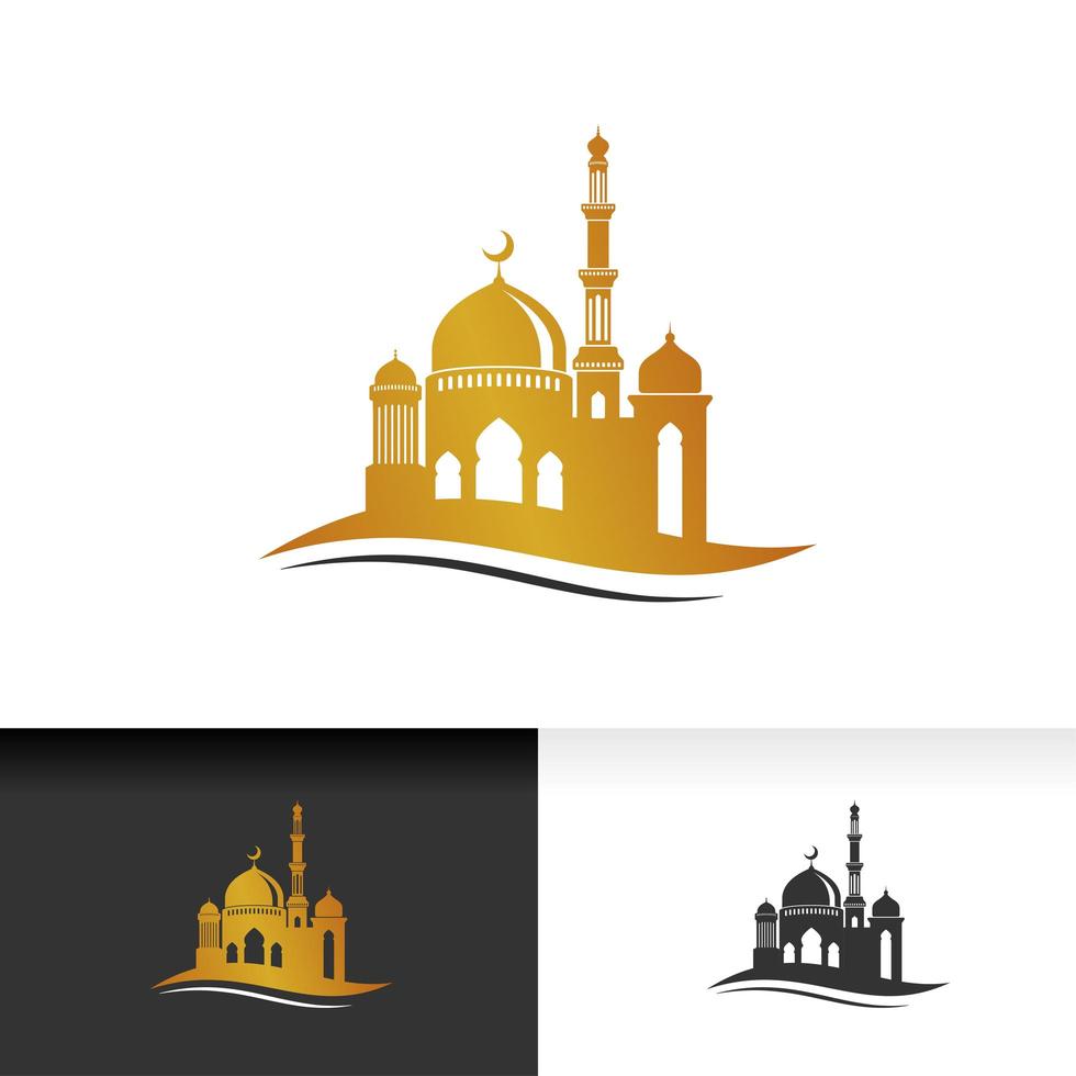Mezquita icono silueta logo diseño ilustración vectorial en color dorado vector