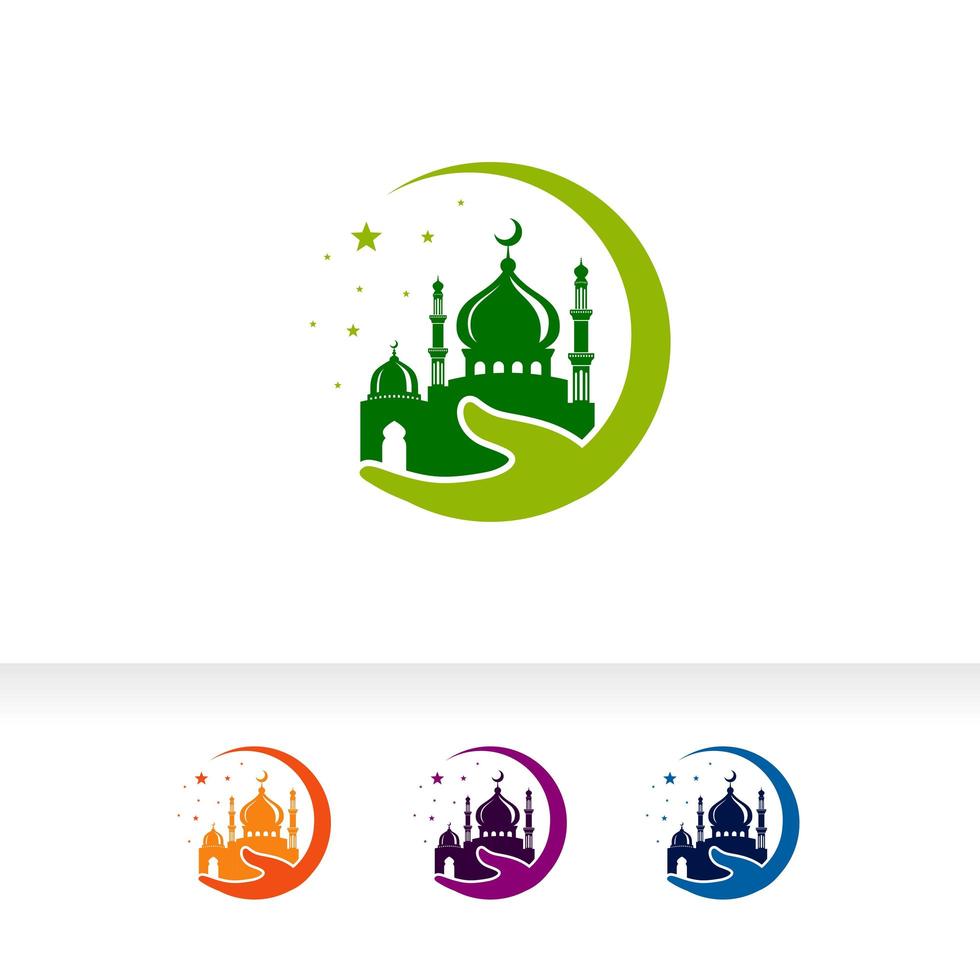 Mosque icon silhouette logo vector design isolated on hand illustration