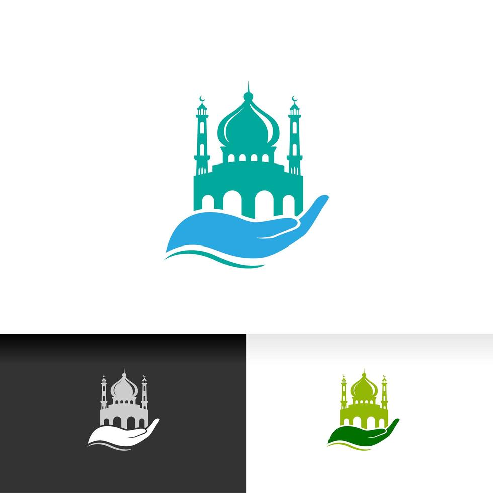 Mosque icon silhouette logo vector design isolated on hand illustration