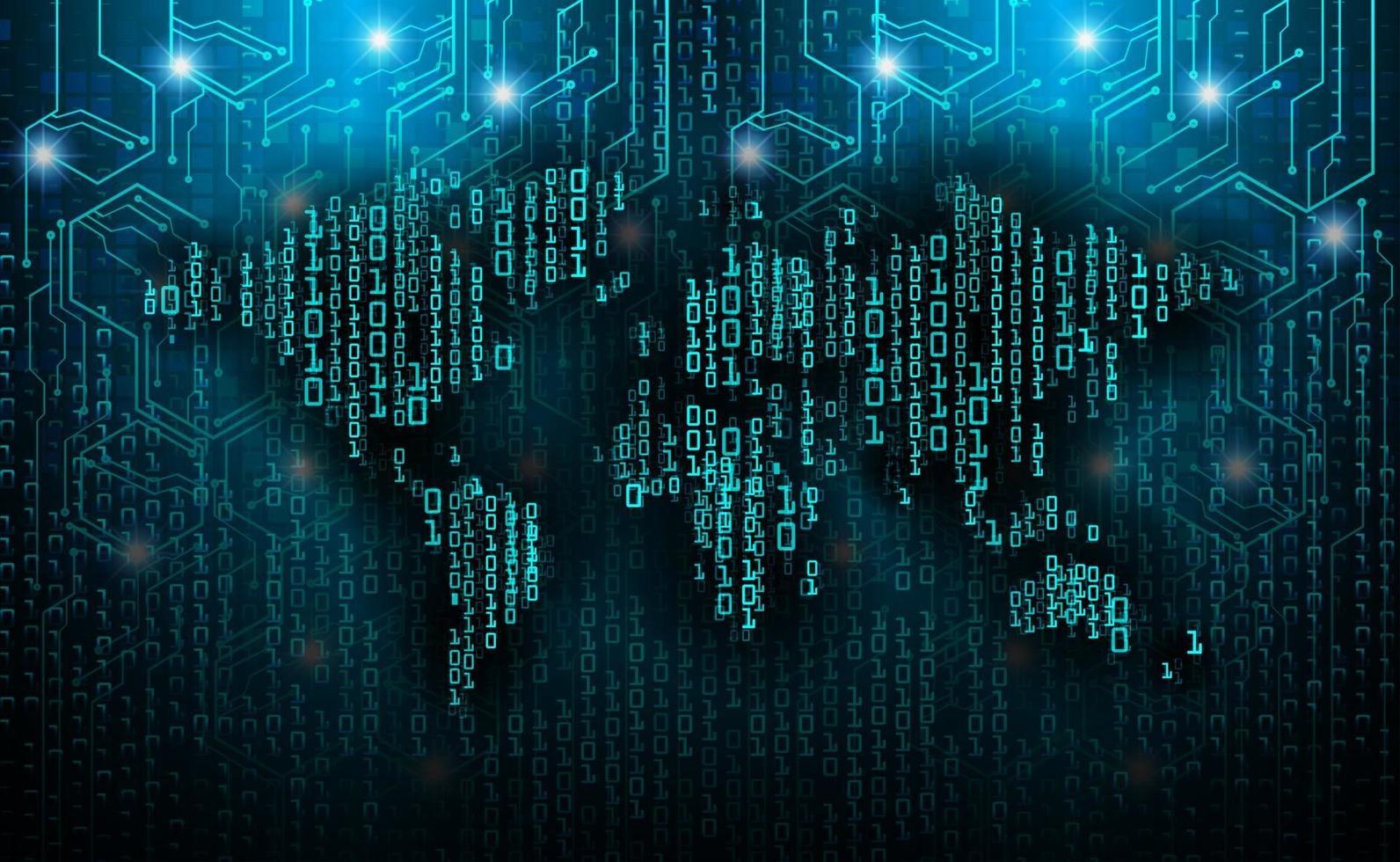 world binary circuit board future technology, blue hud cyber security concept background vector