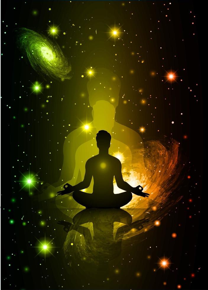 man meditate dark black abstract background, yoga. ray. beam. Buddhist Hindu meditation. vector