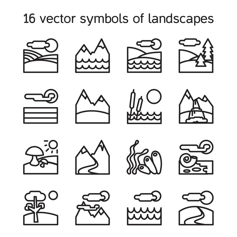 Landscape icons collection. Nature symbols vector