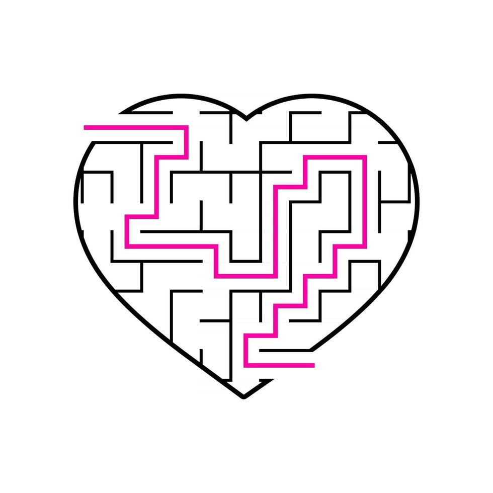 Labyrinth with a black stroke. Lovely heart. A game for children. Simple flat vector illustration isolated on white background. With the answer.