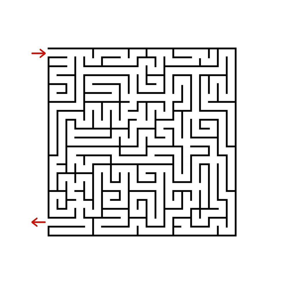 Laberinto cuadrado negro con entrada y salida. un juego para niños y adultos. Ilustración de vector plano simple aislado sobre fondo blanco.