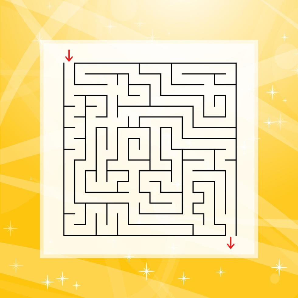 A square labyrinth. An interesting and useful game for children and adults. Simple flat vector illustration on a colorful abstract background.