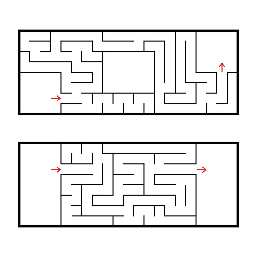 A set of two rectangular labyrinths. An interesting and useful game for preschoolers. Easy puzzle. Simple flat vector illustration isolated on white background.
