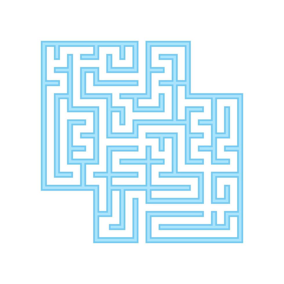 A blue square labyrinth. A game for children. Simple flat vector illustration isolated on white background. With a place for your images.