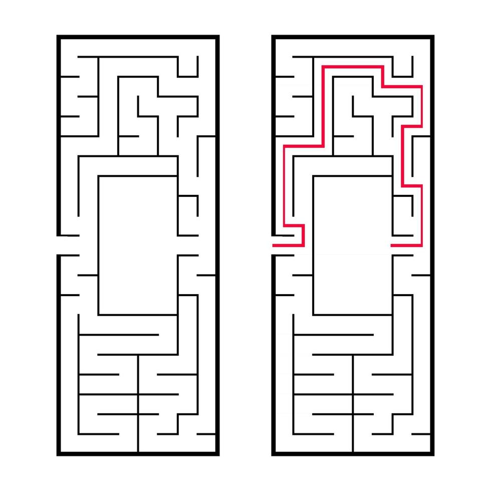 Rectangular labyrinth, maze. An interesting and useful game for preschoolers. An easy puzzle game. Simple flat vector illustration isolated on white background. With the right decision.