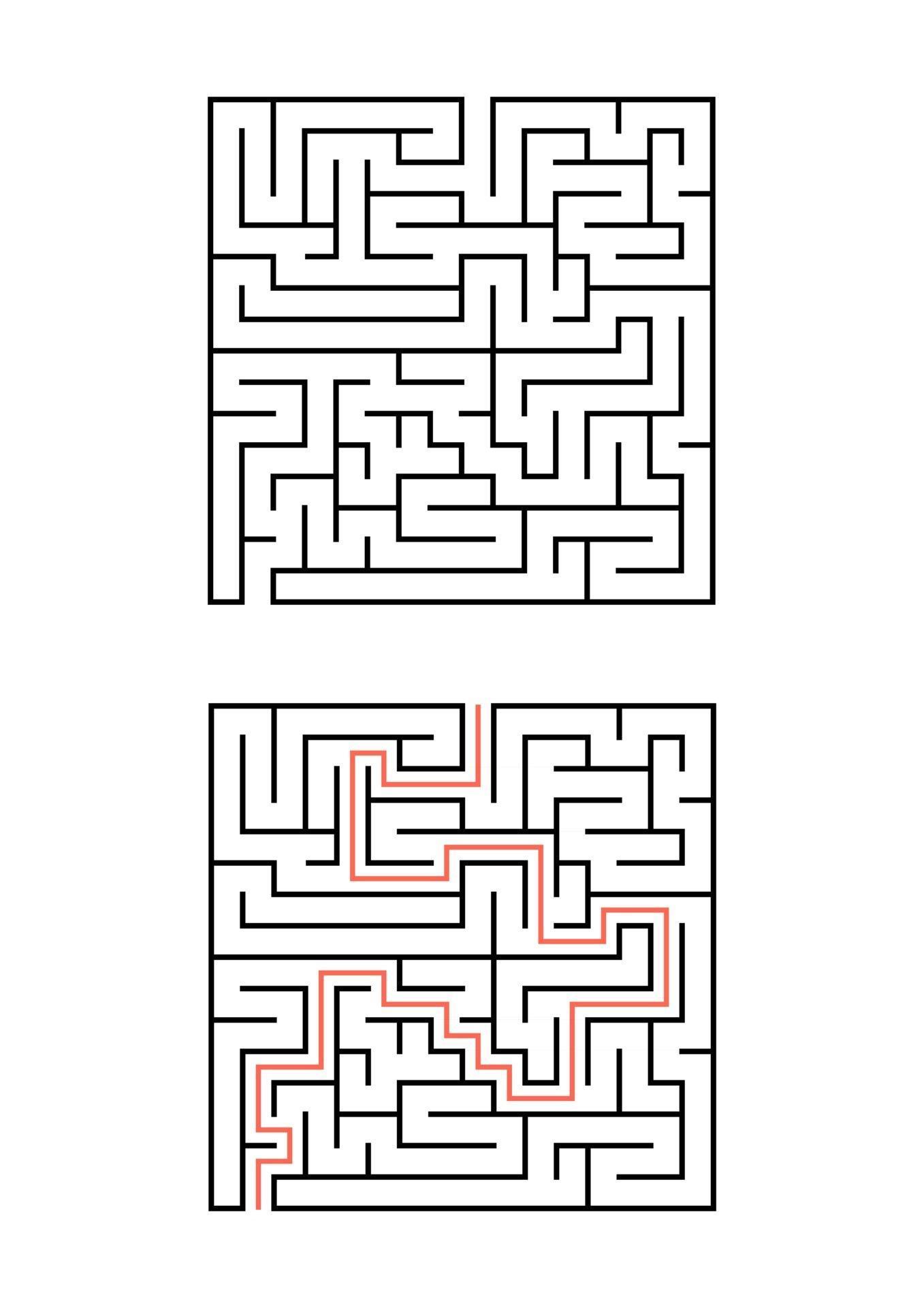 A square maze for children. Simple flat vector illustration isolated on white background. With