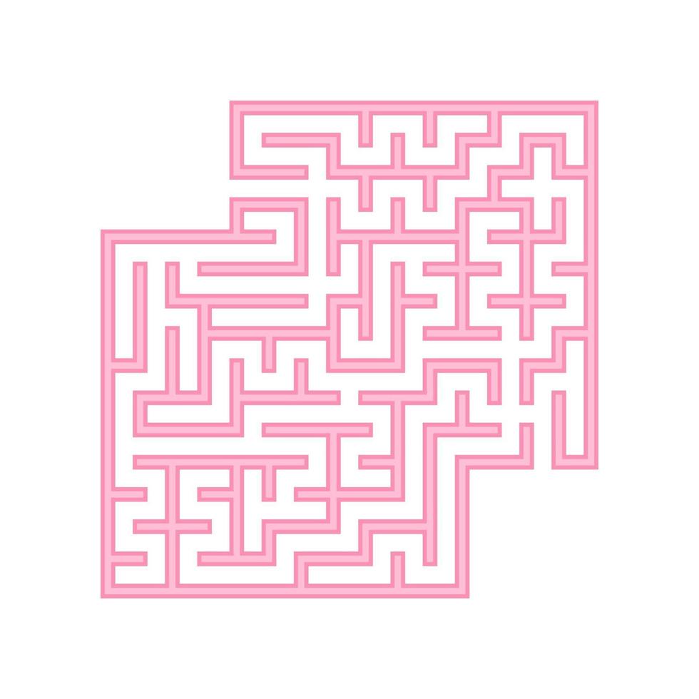 Pink square labyrinth. A game for children. Simple flat vector illustration isolated on white background. With a place for your images.