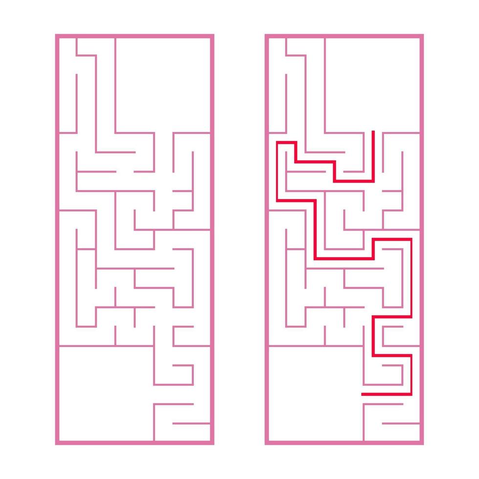 Rectangular labyrinth, maze. An interesting and useful game for preschoolers. An easy puzzle game. Simple flat vector illustration isolated on white background. With the right decision.