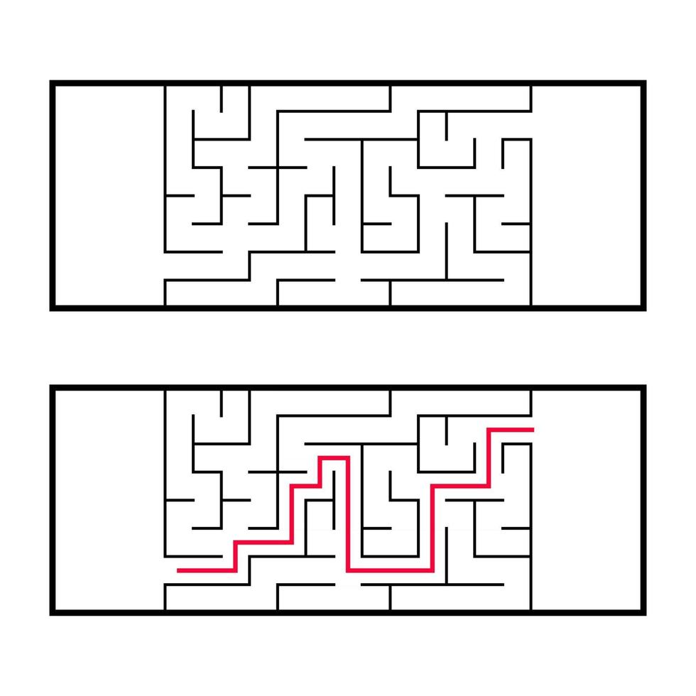 Rectangular labyrinth, maze. An interesting and useful game for preschoolers. An easy puzzle game. Simple flat vector illustration isolated on white background. With the right decision.