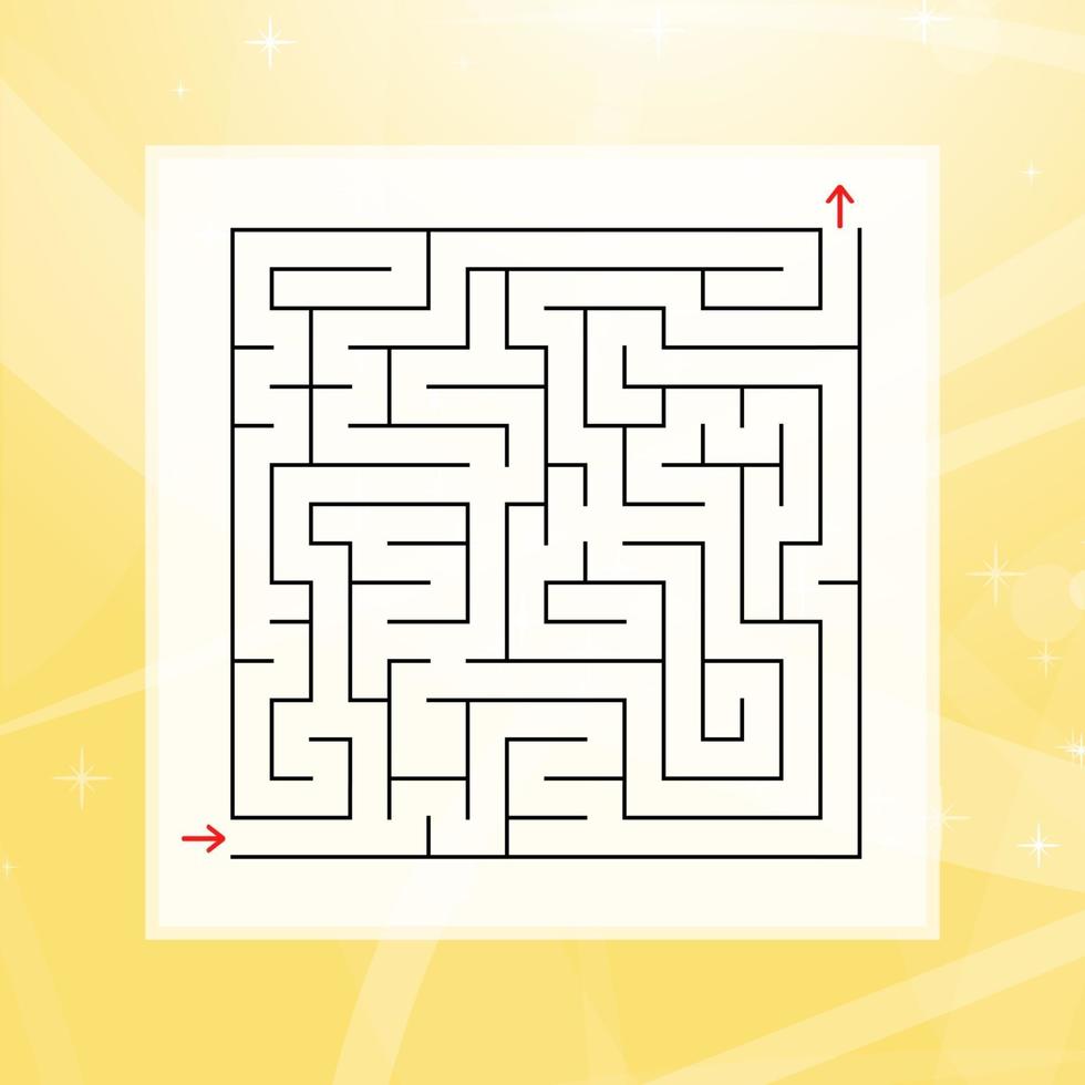 A square labyrinth. An interesting and useful game for children and adults. Simple flat vector illustration on a colorful abstract background.